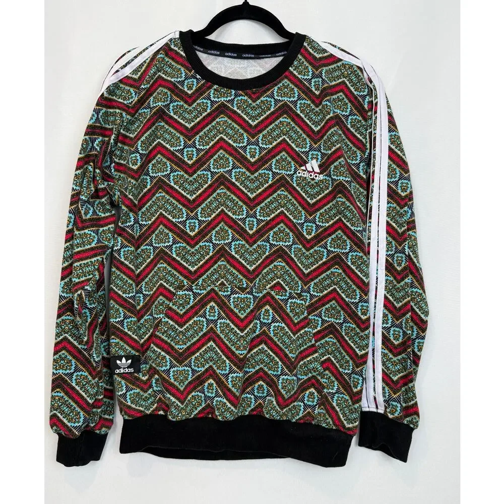 Adidas Originals Crewneck Sweatshirt Patterned Fabric Teal Aztec Trefoil